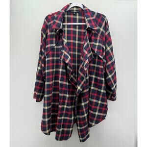 Andree‎ By Unit Navy Blue Red Cream Plaid Flyaway Flannel